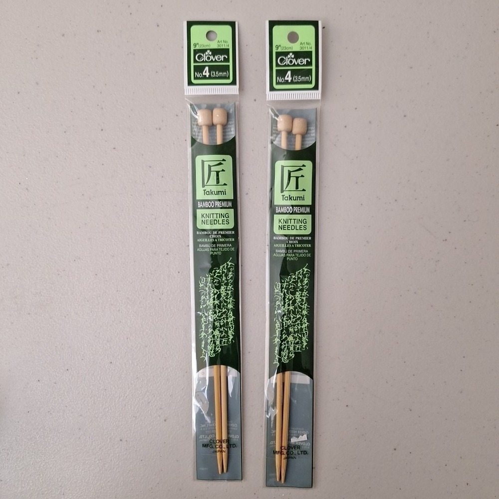 Clover‎ Takumi Bamboo Double Point Knitting Needles 9" No. 4, 3.5mm, Set of 2